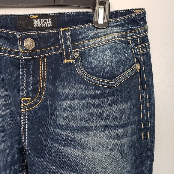 Mek Denim Women's 30x34 Krakow Boot Cut Dark Wash Jeans Flap Button Pockets - Picture 5 of 11